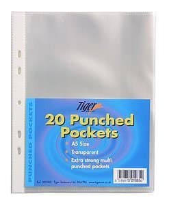 Image of Tiger 3XA5 strong transparent poly punched pockets x 20 sleeves/wallets