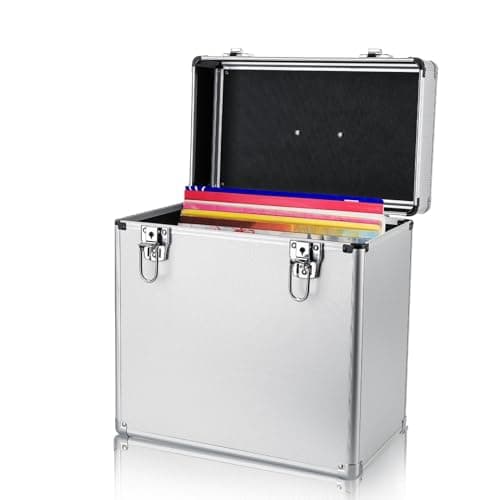 Image of 12" Vinyl Record Storage Holds 50 LP Albums Lockable Record Case Aluminium Album Collection Box (Silver)