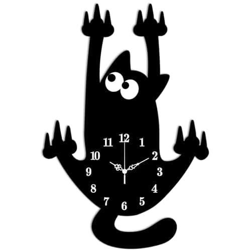 Image of CONCHLERY Wall Clock Funny Cat Non-Ticking Clock Irregular Flat Printing Shape Decorative Clocks Exaggerated Cat Printed Wall Clocks for Home Office Decoration, 16.14x10.9 inch