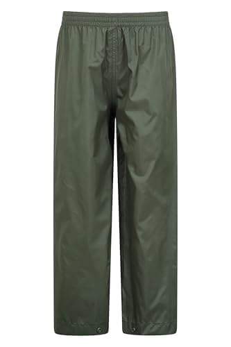 Image of Mountain Warehouse Pakka Kids Waterproof Over Trousers - Taped Seams Rain Pants, Lightweight, Rip-Stop, Packaway Bag - for Spring Summer, Walking, Travelling Khaki Kids Size 7-8 Years