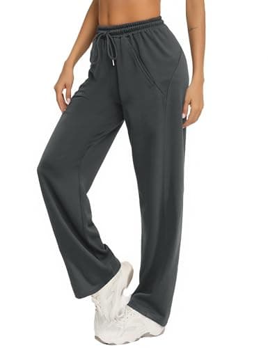 Image of Litherday Joggers for Women Straight Leg Elasticated Waist Cotton Sweatpants with Pockets Stretch Drawstring Loose Fit for Gym Yoga Running Fitness Lounge Pants (Dark Grey, S)