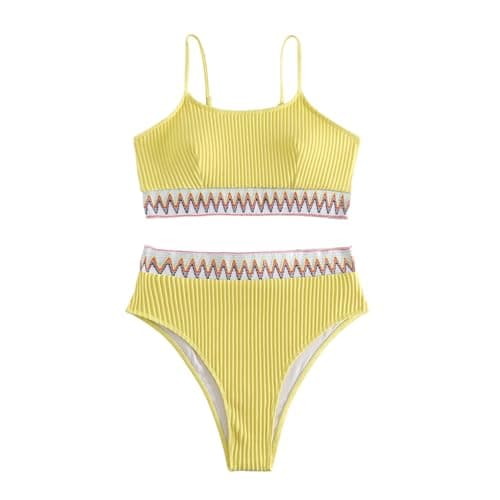 Image of Split Suspender Swim Two-piece Multi-Colored Swimsuit Women's Bikini Outside(Yellow,as8,Alpha,x_l,Regular,Regular)