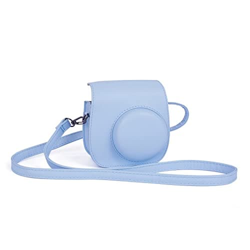 Image of Riosin Instant Mini 12 Protective Case for Fujifilm Instax Mini 12/11 Camera,Premium PU Leather Camera Bag Cover with Pocket and Removable&Adjustable Strap (Pastel Blue)