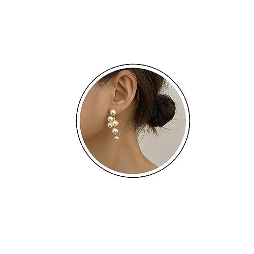 Image of Yienate Long Beaded Cluster Chandelier Pearl Drop Earrings - Gold Chain Multi Tassel Dangle Statement Jewelry for Women and Girls