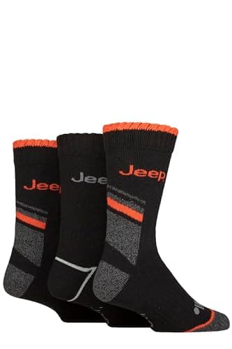 Image of Jeep Mens Workwear Boot Socks Pack of 3 (UK, Numeric, 6, 11, Regular, Regular, Black/Orange)