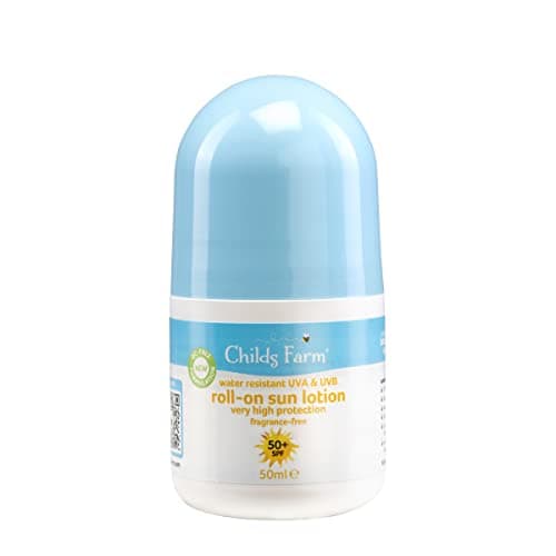 Image of Childs Farm Kids And Baby Sun Lotion Roll-On SPF 50plus Water Resistant UVA And UVB Very High Protection Suitable Dry, Sensitive And Eczema-prone Skin 50ml, White, 1, 85.65 Grams