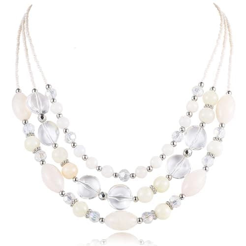 Image of FULU AUTUMN Layered Statement Necklaces for Women Chunky Beaded Necklaces Costume Jewellery Valentines Gifts for Her(Beige)