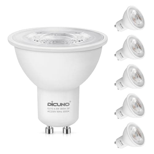 Image of DiCUNO GU10 LED Bulbs Warm White 3000K, 4.5W 380LM Energy Saving GU10 LED Light Bulbs, 40W Halogen Spotlight Equivalent, Non-dimmable for Home Lighting Decor, 38° Beam Angle, 6 Pcs