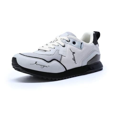 Image of Mirroryou Mens Mesh Sneakers Casual Running Shoes Breathable Walking Trainers Lightweight Outdoor Jogging White 9.5