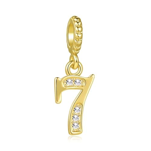 Image of FGT Gold Lucky Number 7 Dangle Charm fits Pandora Charms Bracelets Christmas Anniversary Birthday Jewellery Gift for Women Daughter Sister Friends Niece Granddaughter