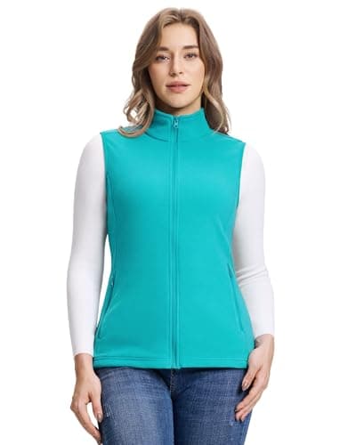 Image of Outdoor Ventures Women's Fleece Gilet Lightweight Outerwear Vest Ladies Micro Fleece Bodywarmer 160G with 4 Pockets for Hiking Camping Travelling, Green Blue L