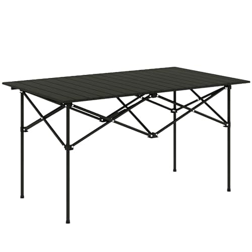 Image of Outsunny Portable Camping Table, 3ft Lightweight Folding Aluminium Picnic Table with Roll Up Top, Carry Bag for Outdoor Camping, Picnic, Hiking, Cooking, BBQ, Fishing, Black
