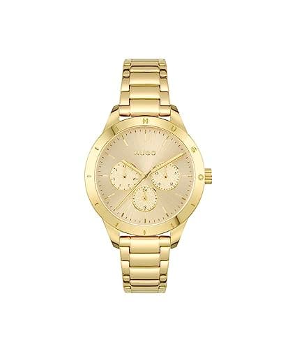 Image of HUGO Analogue Multifunction Quartz Watch for Women #Friend Collection with Gold Colored Stainless Steel Bracelet - 1540091