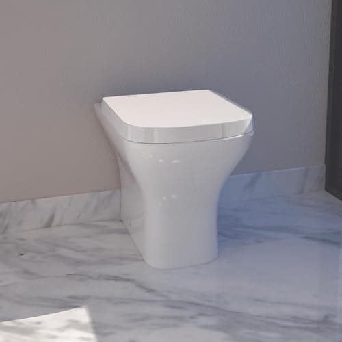 Image of Back to Wall Toilet Square BTW Modern Bathroom WC Pan & Soft Close Seat White