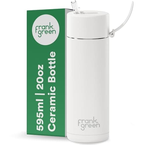 Image of frank green Insulated Water Bottle for Cold Or Hot Drinks - 595ml/20oz Metal Water Bottle with Straw Lid, Ceramic Insulated, Stainless Steel, Triple Wall Vacuum - Cloud White by frank green