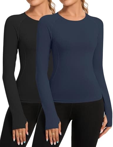 Image of Rapbin Women's Gym T-Shirt Sports Tops Long Sleeve Yoga Top Basic Tee Shirts for Fitness Activewear Athletic for Ladies Gym Exercise 2 Pack XS