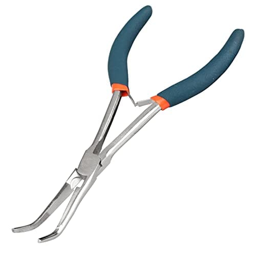 Image of LEONTOOL Long Reach Bent Needle Nose Pliers 7 Inches with Serrated Jaw Long Handle Needle Nose Pliers with Wire Cutter Working in Tight Spaces Beading Jewelry Making Handicraft