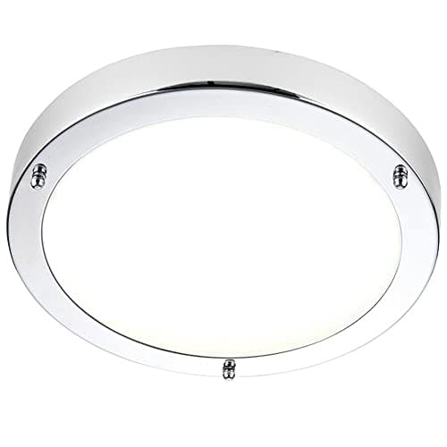 Image of Saxby Portico LED Bathroom Ceiling Light - IP44 Zone 2 Bathroom Lighting - Frosted Glass Flush LED (SMD) 9W 4000K Cool White Colour - Chrome Finish