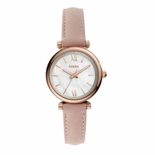 Image of Fossil Watch for Women Carlie , Quartz Movement, 28 mm Rose Gold Stainless Steel Case with a Leather Strap, ES4699