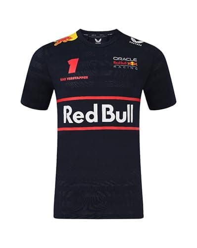 Image of Red Bull Racing F1 Team Official Verstappen Driver T-Shirt, Night Sky Blue, 2025 Season (UK, Alpha, M, Regular, Regular, Navy)