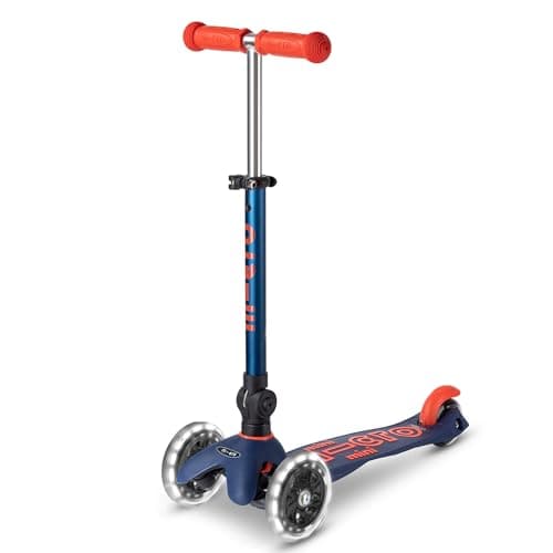 Image of Micro Scooters | Mini Micro Deluxe LED Children's Scooter | Handlebar Adjustable & Foldable | Extra Grippy Deck | Light Up Wheels | 2-5yrs | Boys & Girls | Navy