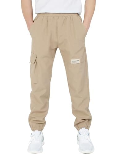 Image of CAMLAKEE Kids Softhell Hiking Trousers Boys Waterproof Outdoor Cargo Pants Walking Jogging Bottoms with Elastic Waist Khaki UK:6-7 Years (manufacturers's Size: 130)