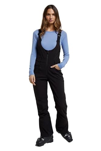 Image of Mountain Warehouse Bib Front Womens Thermal Lined Ski Pants - Water-Resistant Windproof Trousers with Snow Gaiters - Winter Skiing, Sports, Walking Black Women's Size 8