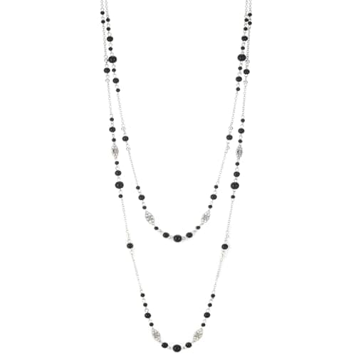 Image of Dazylleco Beaded Long Silver Necklaces for Women Statement Long Necklace Double Chain Costume Jewellery Gifts for Mum(Black)