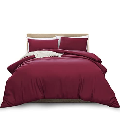 Image of MOONLIGHT20015 Double Duvet Cover Set Burgundy Solid Soft Double Bedding Duvet Cover with 2 Matching Pillowcases