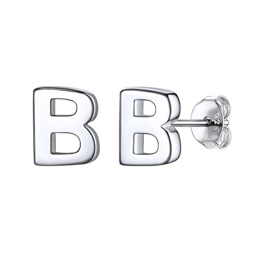 Image of ChicSilver Letter B Stud Earrings for Women 925 Sterling Silver Monogram Name Jewelry Tiny Alphabet Studs