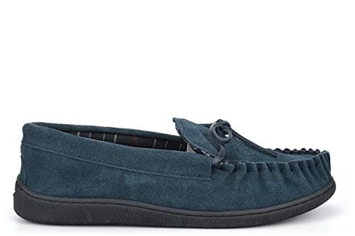 Image of Mokkers Mens Real Leather Suede Moccasin Slippers with Rubber Sole Navy 8 UK