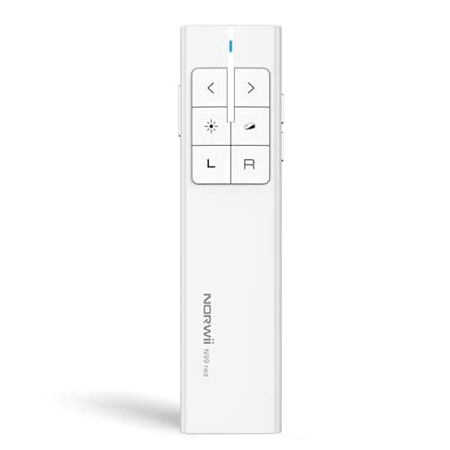 Image of Norwii N99 Wireless Presenter with Air Mouse, Rechargeable Hyperlink Volume Control Presentation Clicker PowerPoint Remote Control Laptop Clicker 2.4GHz (White)