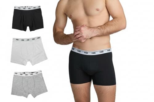 Image of Men's Low Rise Trunk Boxer Shorts, 3-Pack, Black/White/Grey (UK, Alpha, L, XL, Regular, Regular, Black, White, Grey)