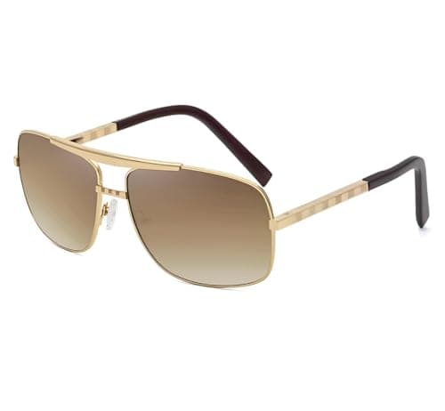 Image of No Name Ltd Gold Frame Gradient Brown Sunglasses Mens, Double Bridge, Celeb Inspired, Lightweight Alloy Metal, Lightly Tinted Dark to Light (Gold, Ombre Tan)