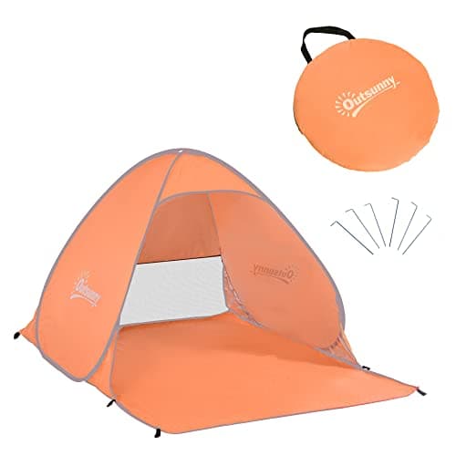 Image of Outsunny Pop up Beach Tent, UV 30+ Portable Sun Shelter with Carry Bag, 2x1.5m for 2-3 Person, Orange