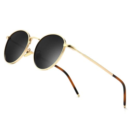 Image of SUNGAIT Round Vintage Polarized Sunglasses Classic Retro Metal Frame Sunglasses Circular for Women Men(Gold Frame/Polarized Gray Lens)-SGT059JKHUUK