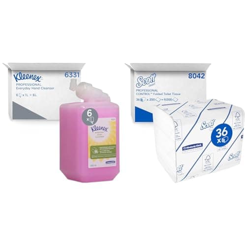 Image of Kleenex Everyday Use Hand Soap 6331 - Pink Hand Wash - 6 x 1 Litre Hand Wash Refills (6 Litre total) & Scott Control Folded Toilet Tissue 8042-2 Ply Bulk Toilet Paper - 36 Packs x 250 Toilet Paper