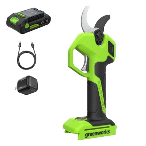 Image of Greenworks 24V Electric Pruning Shears Set with 2.0Ah Battery & 30W USB-C Charger, Brushless Motor, Steel Blades, Adjustable Opening 22/32mm, LED Display, Cordless Pruner LP1202A1