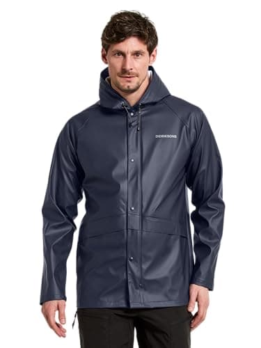 Image of Didriksons Avon Men's Waterproof Rain Jacket Galon Rubberised Coat Windproof - Blue