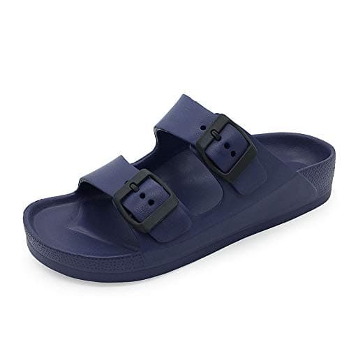 Image of Luffymomo Adjustable Slip on Eva Double Buckle Slides Comfort Footbed Thong Sandals for Womens, Navy-a, 6 UK