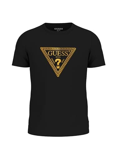 Image of Guess Men's Eco Chain Triangle Logo Tee, Jet Black, Medium