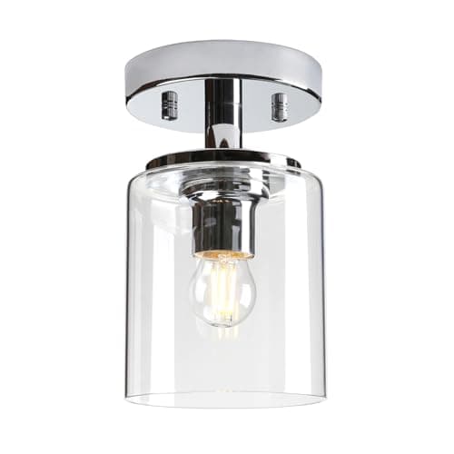 Image of Yosoan Industrial Glass Ceiling Lights, Edison Pendant Light Fitting, Flush Ceiling Light Fixture, E27 Srew (Chrome)