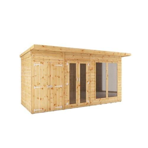 Image of WALTONS 14x6 Maine Summerhouse | Pent Roof | Shiplap Tongue and Groove | Wooden Garden Room Log Cabin | Garden Storage Shed Summer House + Side Shed