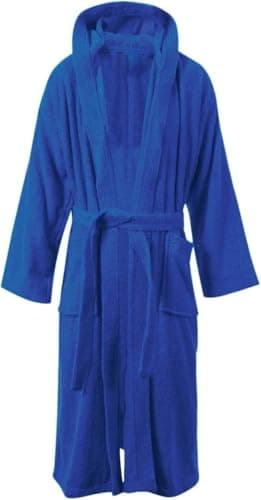 Image of Unisex Egyptian Cotton Bath Robe 100 Percent Luxury Terry Towelling Dressing Gown Soft Hooded or Shawl Collar Housecoat Loungewear for Men and Women Super Absorbent Spa Robe Hooded Royal Blue One Size
