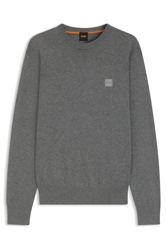 Image of BOSS Mens Kanovano Knitted Jumper Long Sleeve Cotton Silver XL