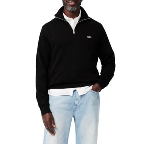 Image of Lacoste Men’s Long Sleeve Quarter Zip Cotton Sweatshirt - black - XXXL