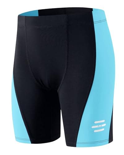 Image of Havideto Boys Jammer Swimming Trunks Safety Reflective Strip UPF 50+ Chlorine Resistant Endurance Kids Training Swim Shorts with Adjustable Drawstring Blue 9/10 yrs