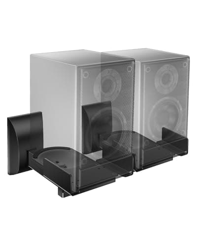 Image of WALI Speaker Wall Mounts, Dual Side Clamping Bookshelf Mounting Bracket for Large Surrounding Sound Speakers, Retractable Speaker Bracket, Angle Adjustable, Holds Up to 25 kg, 1 Pair, Black (SWM201)
