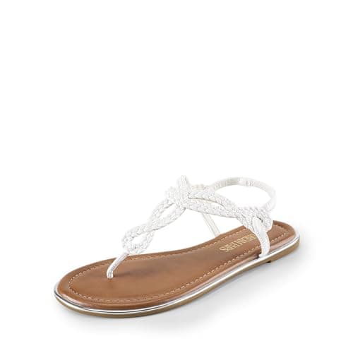 Image of DREAM PAIRS Women's Flat Sandals Dressy Summer Stappy Comfortable Ankle Elastic T-Strap Beach Thong Sandals,Size 7,White,SDFS2406W
