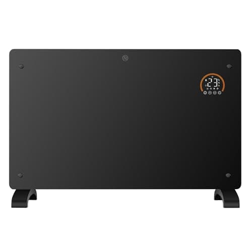Image of JSH WiFi Enabled Electric Glass Panel Heater 2000W | Smart App or Remote Control | Open Window Detection | Wall Mounted & Free Standing Low Energy Efficient Home Heating with 24H 7 Day Timer Black